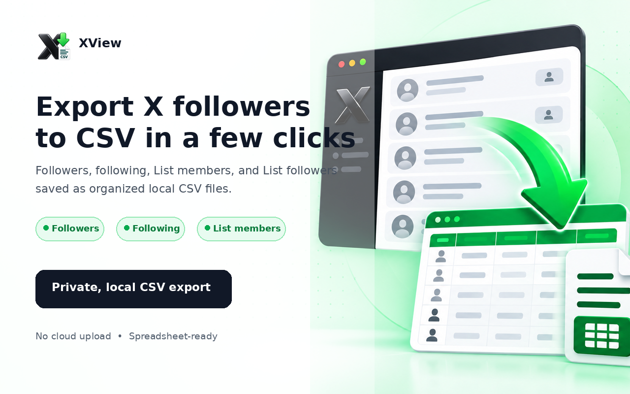 XView exporting X followers to a CSV file